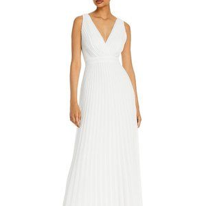 AQUA Pleated Chiffon V-Neck Dress